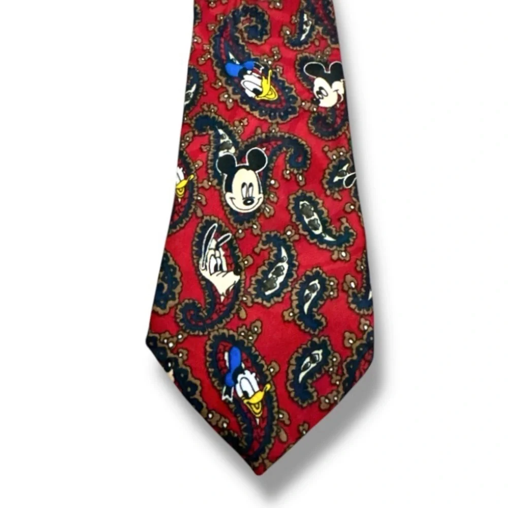 Vintage Disney Balancine Mickey & Friends Kids Red Paisley Clip On Necktie